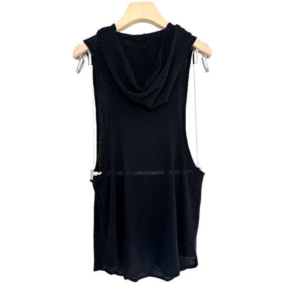 Vitamin A NWT Women's XS Drifter Hoodie Black Open-Knit Beach Sweater Sleeveless - Picture 7 of 7